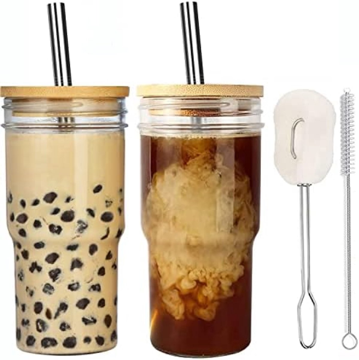 PromoHome Herbruikbare Smoothieglazen Set - 2 Stuks met RVS Rietjes en Deksels