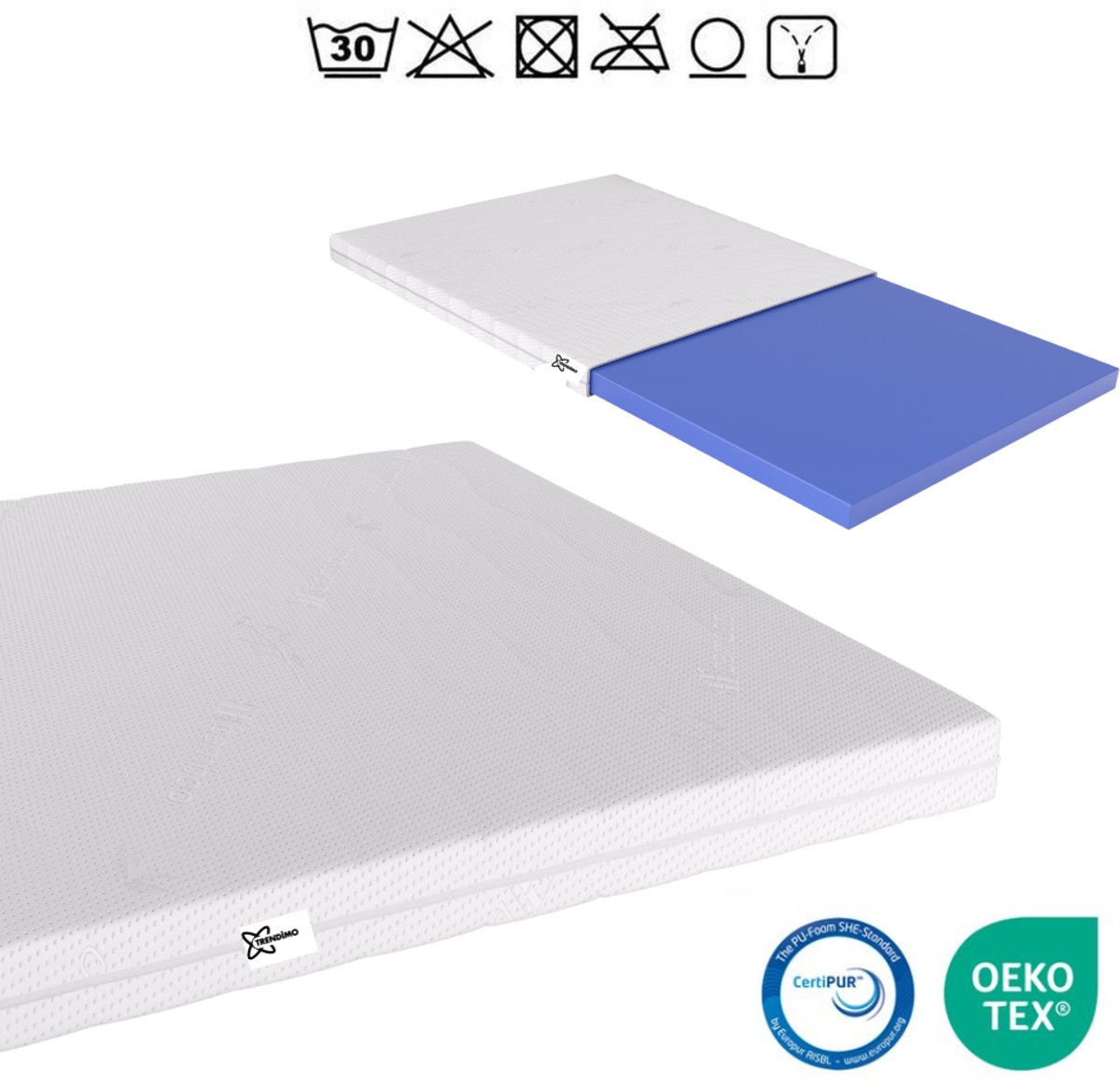 160x200 Topper Orthopedisch HR Koudschuim - 9cm - Topmatras Bamboo Afritsbaar Wasbaar Tijk - Anti-allergisch Topdek - Stevig