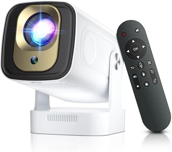 Mini Beamer Projector Wit 1080P Full HD 4K-ondersteuning Draagbaar WiFi 6 Bluetooth 5.4 Android TV 270° draaibaar