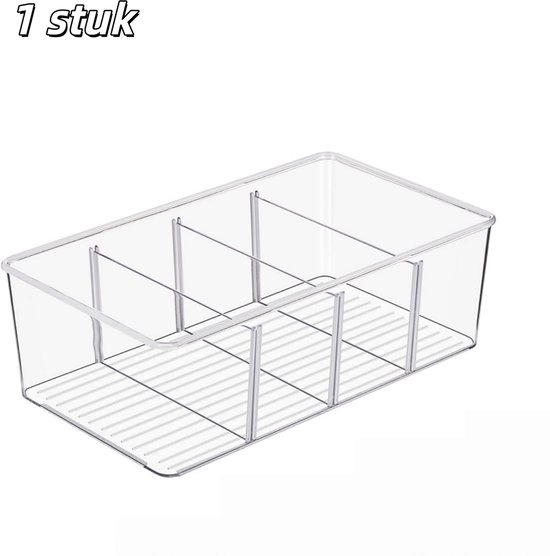 1 pièce - Boîte de rangement - Avec quatre compartiments - Organisateur de bureau - Organisateur de cosmétiques - Boîte en plastique transparent - Convient pour l'espace de rangement dans la salle de bain, le bureau et la cuisine - Transparent