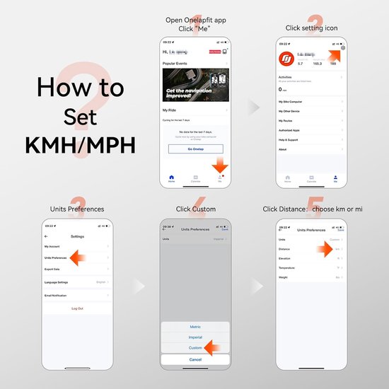 Instructies voor het instellen van KM/H op een smartphone met app-schermopnames.
