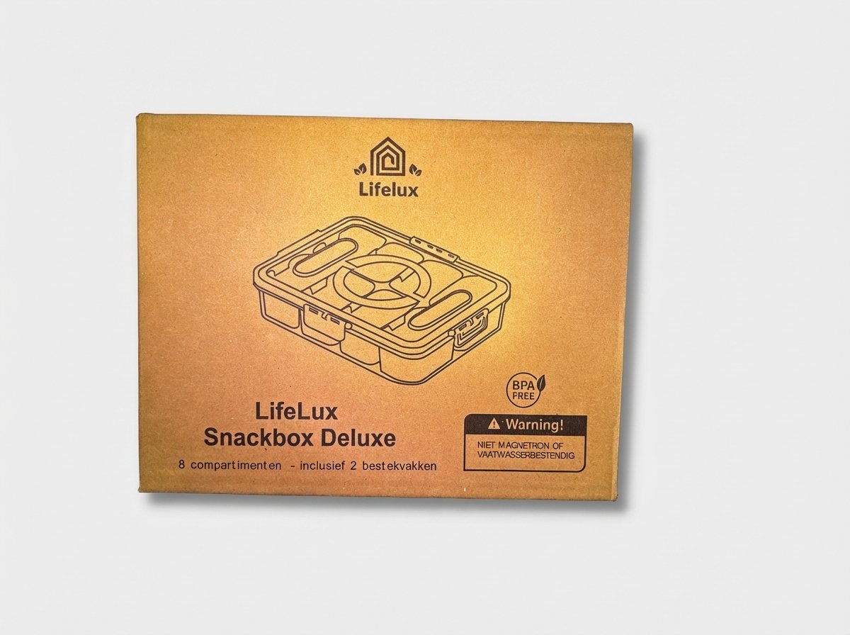 LifeLux Snackbox / Lunchbox met vakjes & Handvat – 8 Compartimenten snackdoosjes + 2 Bestekvakjes (Niet voor vaatwasser) - Picknick box volwassenen kinderen — afbeelding 3