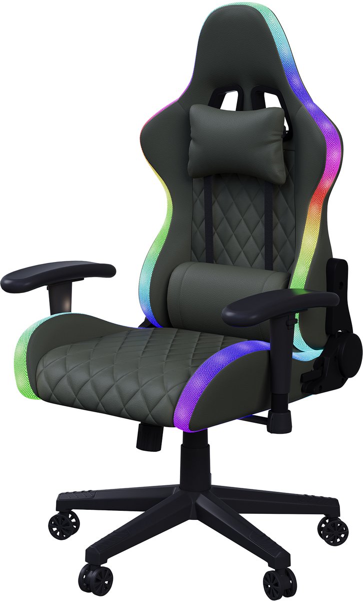 Elektronische Game Stoel met RGB-Licht en Lendenmassage, Gamestoel met 90°-135° Verstelbare Rugleuning, Gaming Chair, Gamestoel Voor Jongeren en Volwassenen
