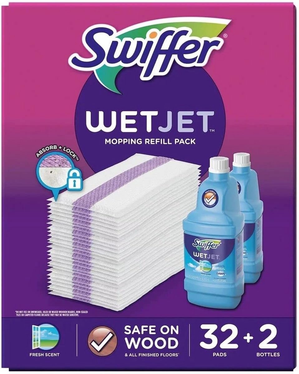Swiffer WetJet Dweil Refill Pack - 32 Doeken + 2x 1,25L Reiniger
