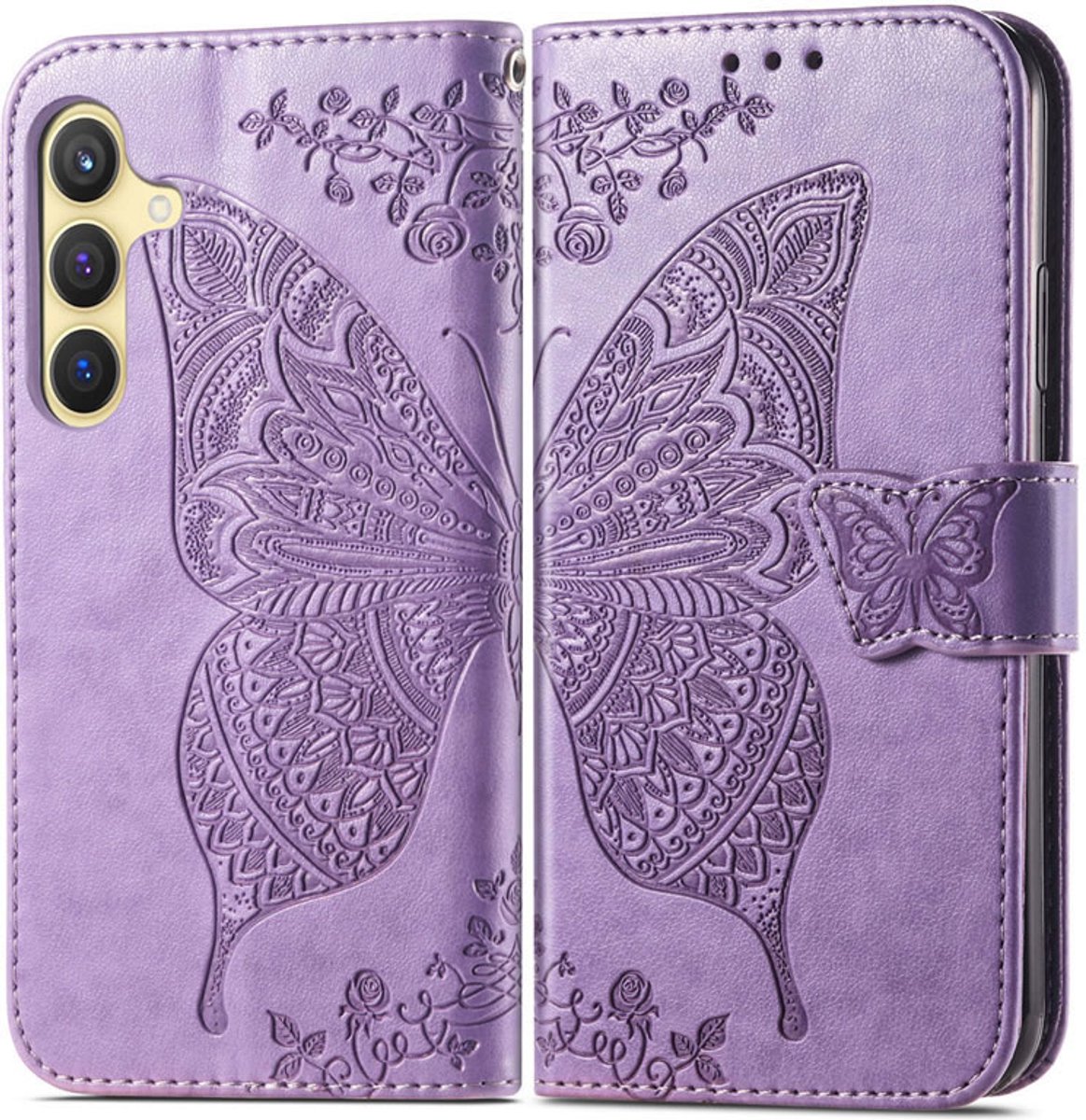 YPCd Bookcase geschikt voor Samsung Galaxy S25 Plus - Vlinder Design - Portemonnee / Wallet Hoesje - Paars