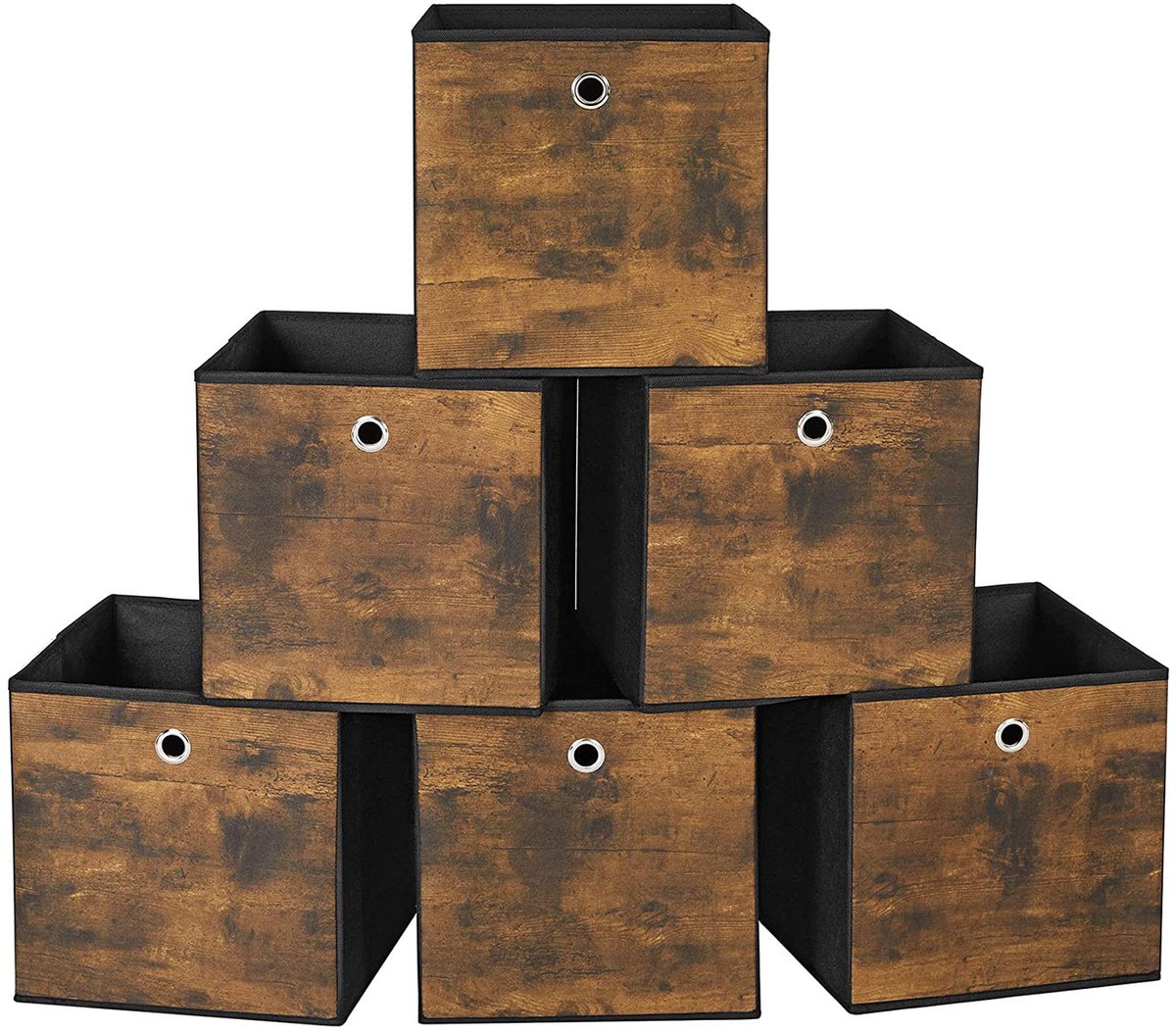 Opbergdozen Set 6 Stuks - Opvouwbare Opbergboxen voor Kast & Rek - Stevige Stoffen Opbergkubus – Bruin /Zwart
