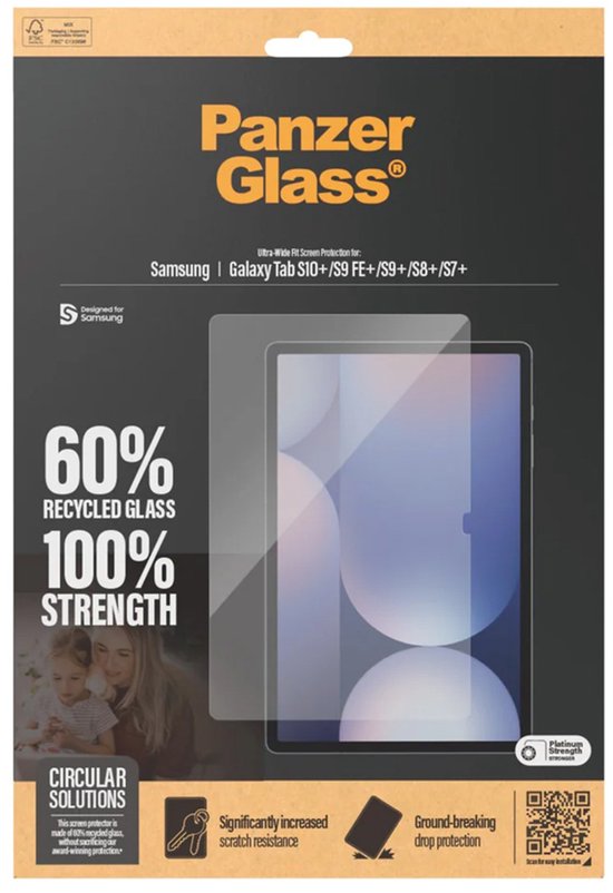 PanzerGlass screenprotector verpakking, 60% gerecycled glas.