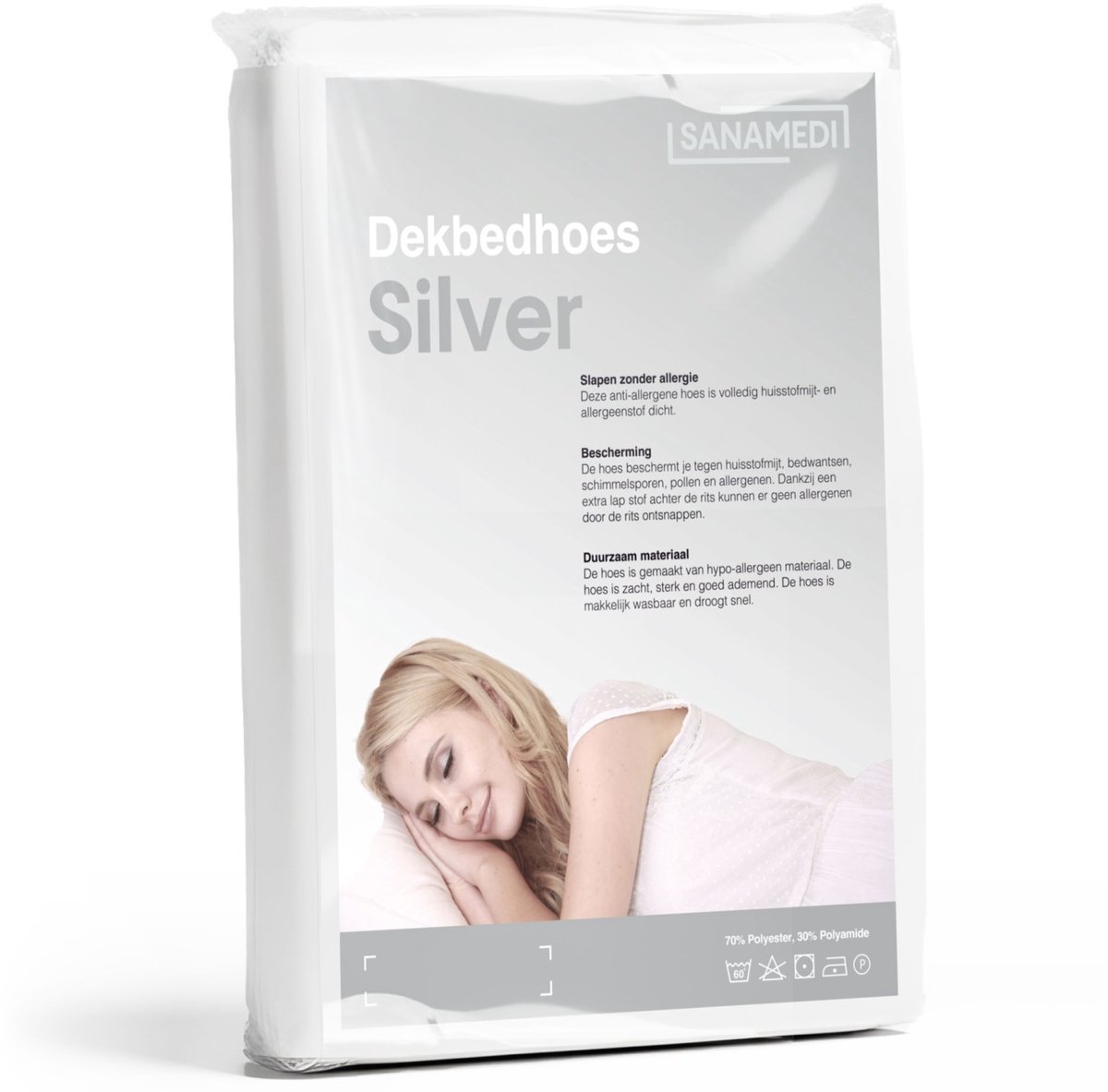 Sanamedi Silver dekbedhoes anti allergie 200x200 cm huisstofmijt- en allergeen stof dicht