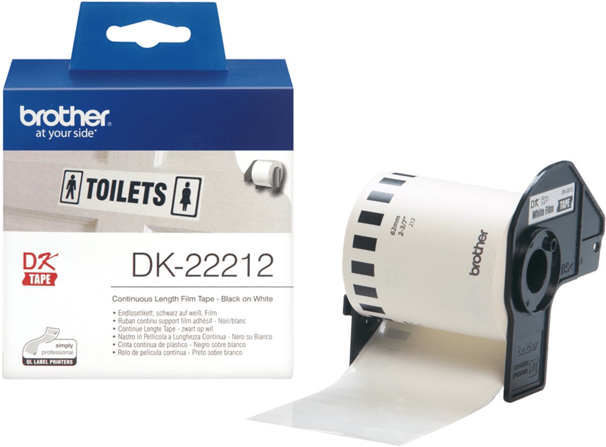 Brother DK-22212 zwart op wit doorlopende labelrol - film - breedte 62 mm en lengte 15,24 meter