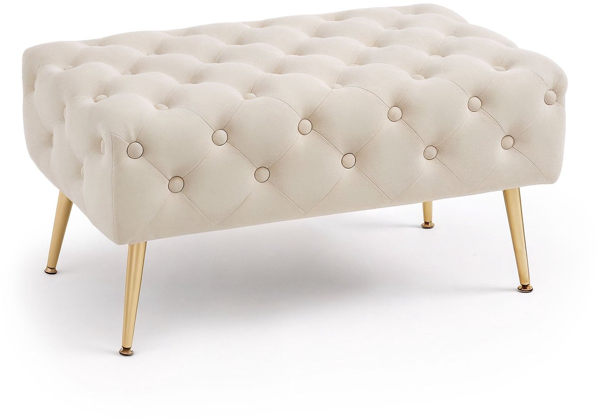 Gestoffeerde Bank MADRID 80 cm / Banken voor de Slaapkamer / Halbank / Bank met gewatteerd patroon / fluweel Bank met Gouden poten / Beige