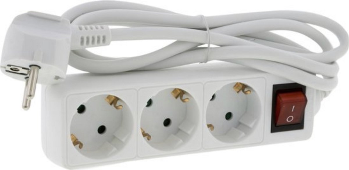 Stekkerdoos - Stekkerdozen 2 x – 6 stekkers – Verlengsnoer met Schakelaar – 3500 Watt – Randaarde – 1,5 meter – Wit