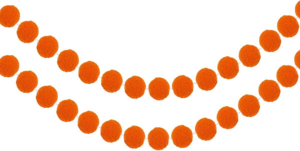Ronte - Vilten balslinger - Oranje en rode pomponslinger - Handgemaakt - 2 meter lang - 30 ballen - Feestbanner - Kerstmis - Verjaardagsfeest - Decoratie