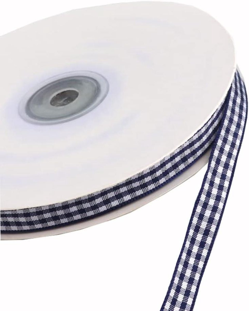 Ronte - Geruite lint voor creatief knutselen en decoreren - Vichy patroon, 45 meter, 10 mm breed, marineblauw - Geschikt voor Kerstmis, bruiloft, Valentijnsdag, verjaardagen.
