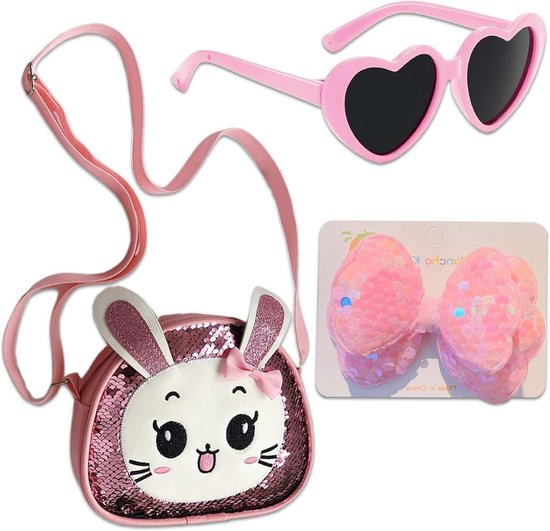 Ronte - Schattige Konijn Crossbody Tas voor Meisjes - Cartoon Hartvormige Zonnebril - Verjaardagscadeau - Schoudertas - Speelgoed Accessoires - Meiden - Mooie Handtas - Kawaii Stijlvol Design - Trendy Mini Tas