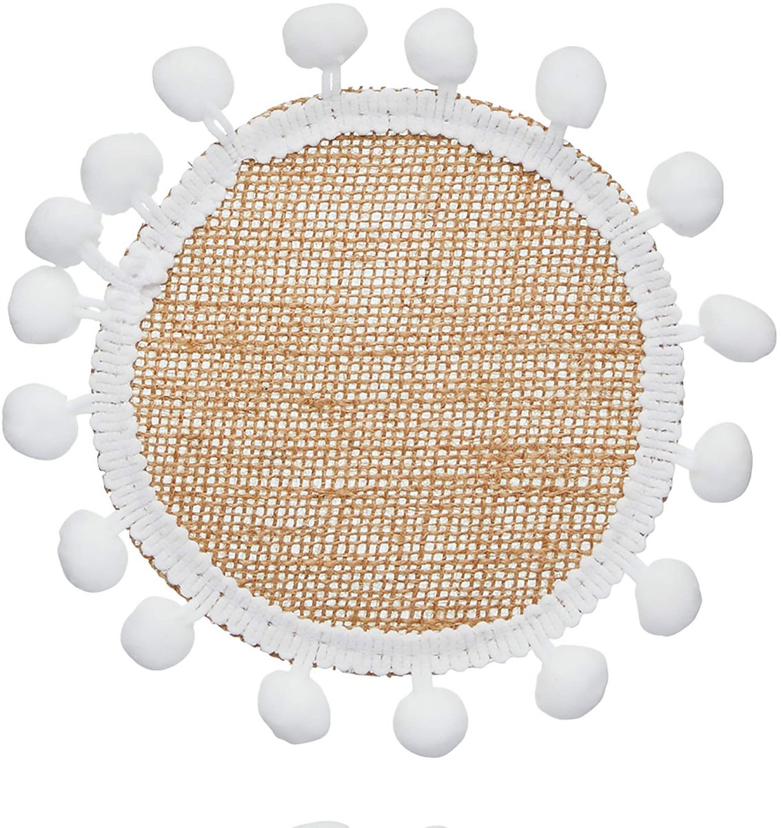 Unyqoos® Set van vier jute onderzetters met decoratieve pompons voor elke tafel