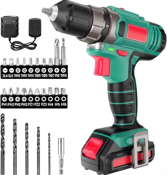SNJY® Boormachines met Accu - Boorhamer - Klopboor - 12V – 1,5Ah - Groen