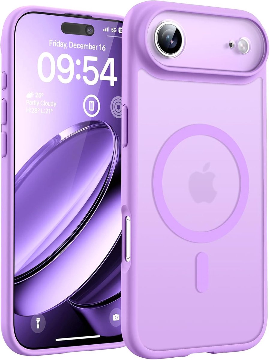 Zandarix Geschikt voor Apple iPhone 17 Air - Millitaire - Anti-vingerafdruk - Geschikt voor Mag - Volledige Camerabescherming - Schokbestendig - Dun - Matte Back Cover Hoesje - Lichtpaars