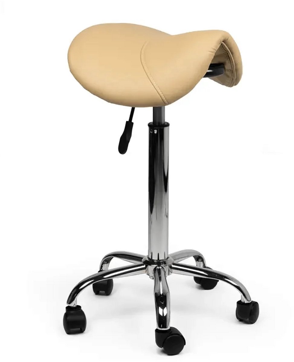 Zadelkruk Beige – Ergonomische Werkkruk met Verstelbare Hoogte – Comfortabele Draaikruk op Wieltjes voor Salon, Kantoor & Thuis - Standaard (50-68cm) / zonder Voetsteun / Standaard wielen