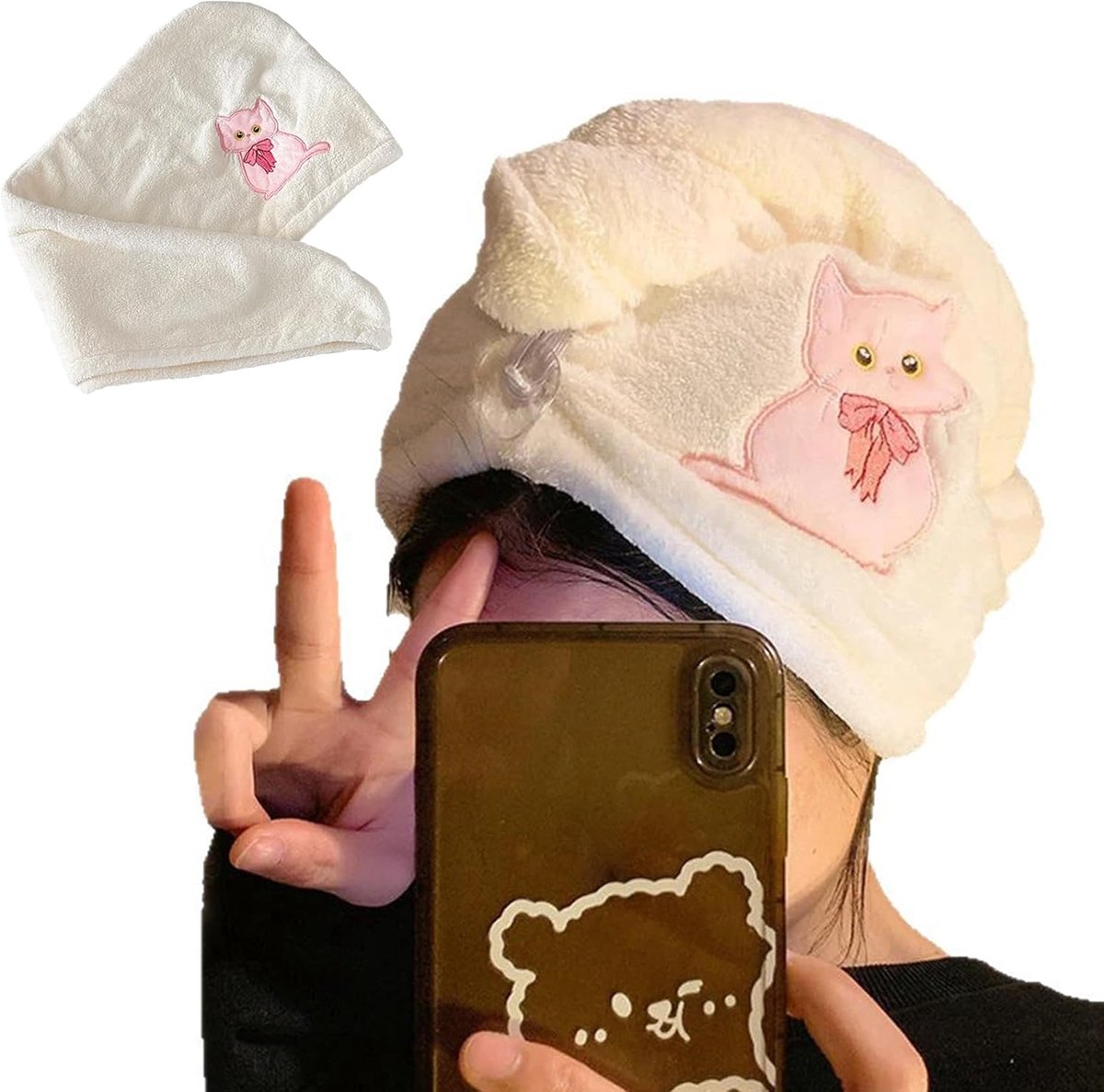 Famanu - Witte microvezel haartulband met knoop, super absorberend, ideaal voor spa en douche – Wit