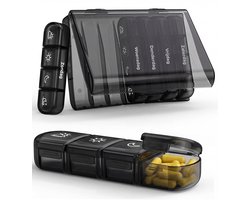 Casa Goods® - Pillendoosjes 7 dagen 4 vakken per dag - Medicijndoosje 7 dagen - Medicatiedoosje - zwart - Nederlandse tekst