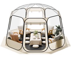 Opvouwbare Bel Tent, 3.66 x 3.38 m Waterdicht & UV-Bestendig, Transparante Buiten Dome Schuilplaats Met Vensters, 540° Panoramisch Zicht, Geschikt voor 10-12 Personen voor Patio Of Tuin Gebruik