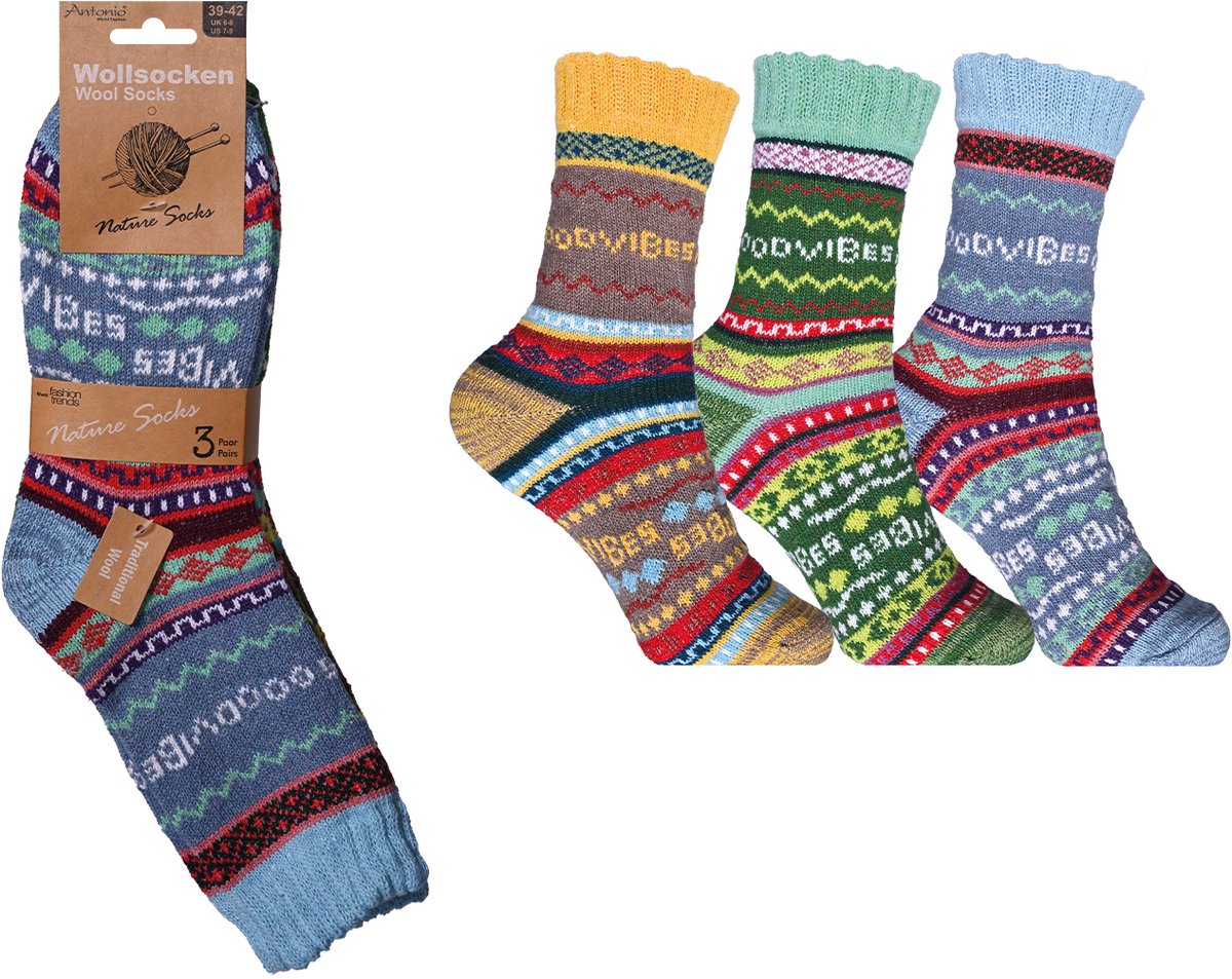Antonio, sokken 20% wol, 39-42, 3 paar, diverse soorten, vele kleuren.