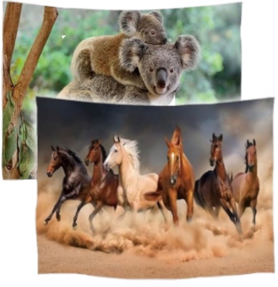 Ulticool - Tapisserie - Paarden Sable Nature Animaux Koala - 73 cm x 95 cm - Tissu Tapisserie Peinture - Poster Art - Marron Vert Beige