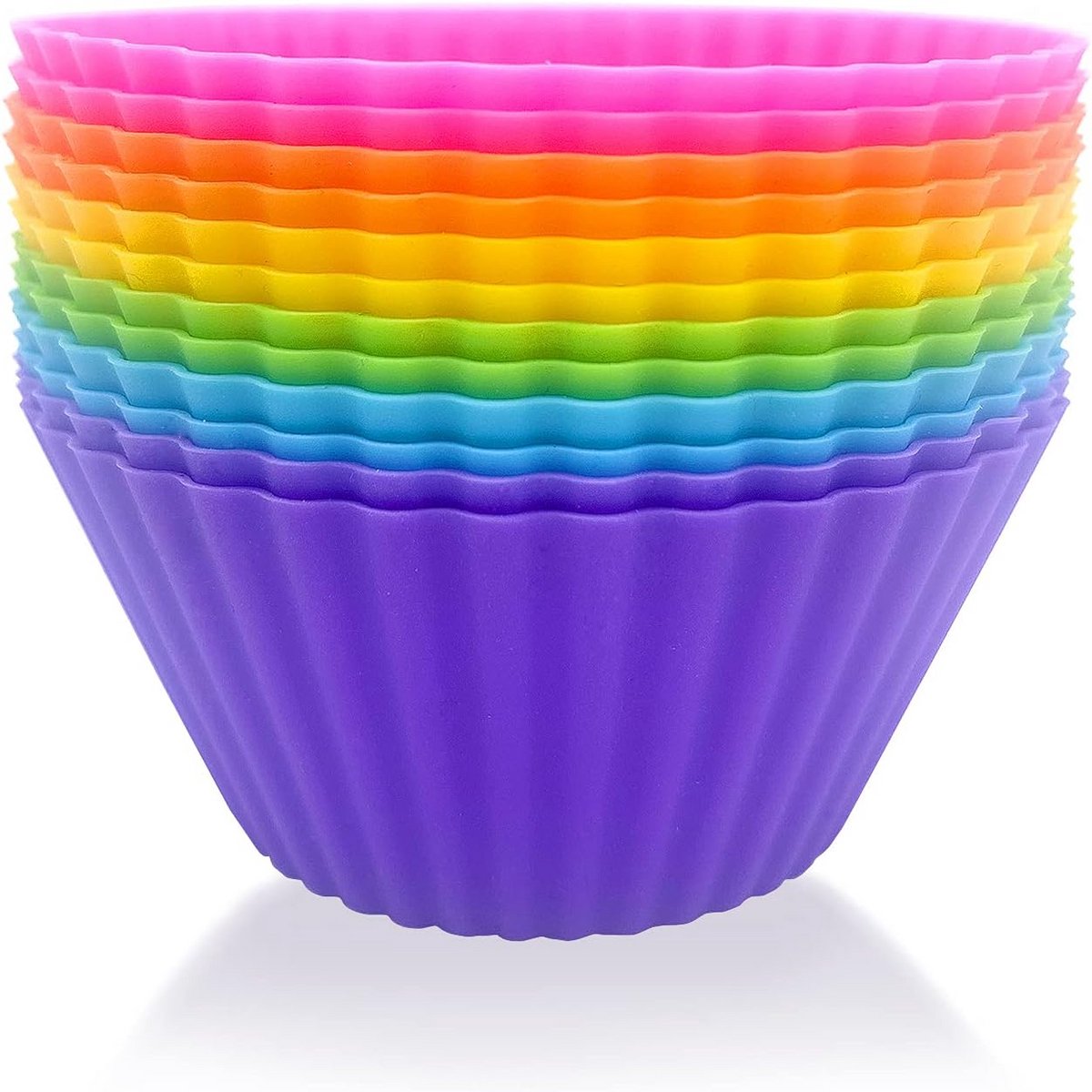Set van 12 Herbruikbare Siliconen Cupcake en Muffinvormpjes in 6 Kleuren