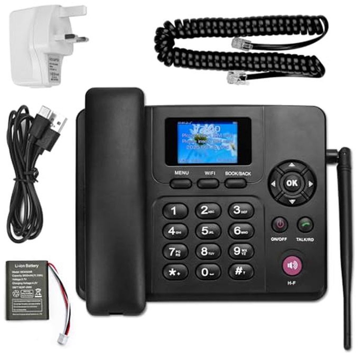 Draadloze tafeltelefoon met dual sim en wifi - groot kleurendisplay en afneembare antenne