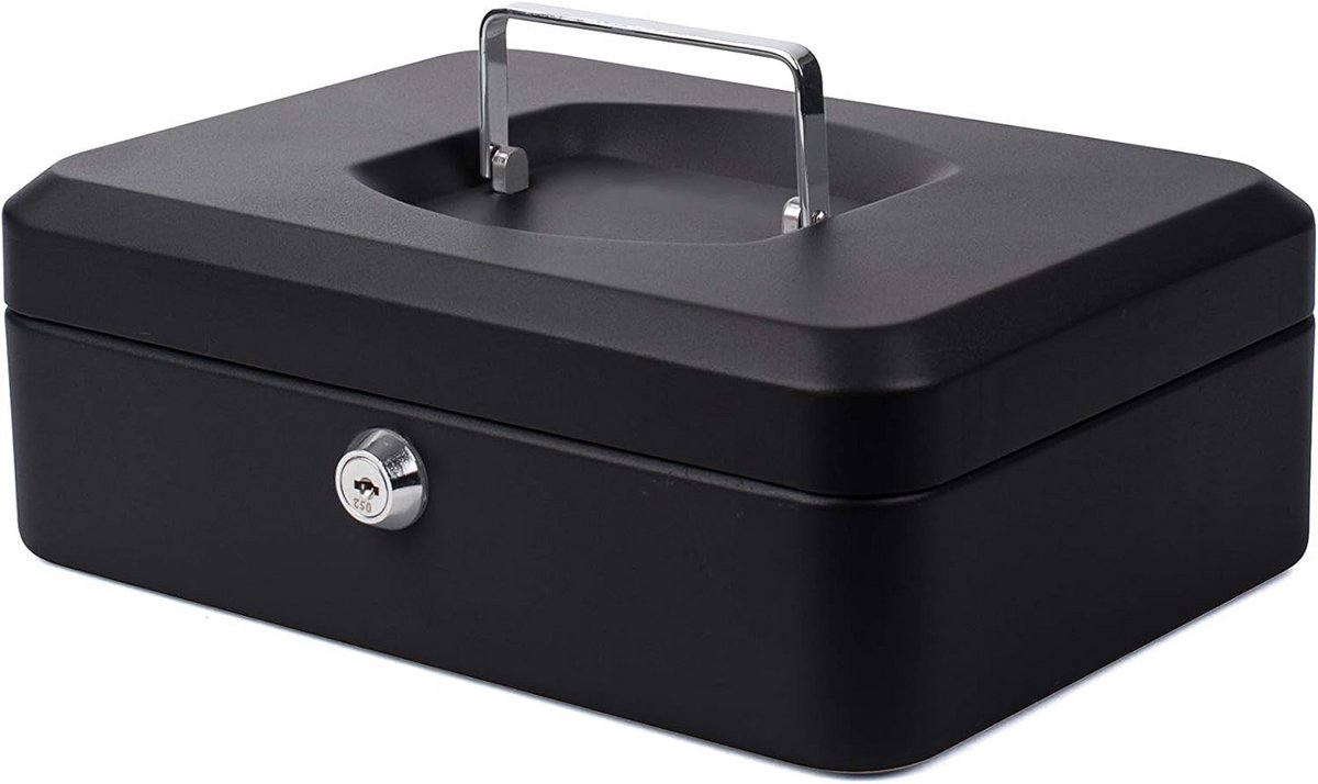 Geldcassette met cilinderslot en 2 sleutels - 10 inch, zwart