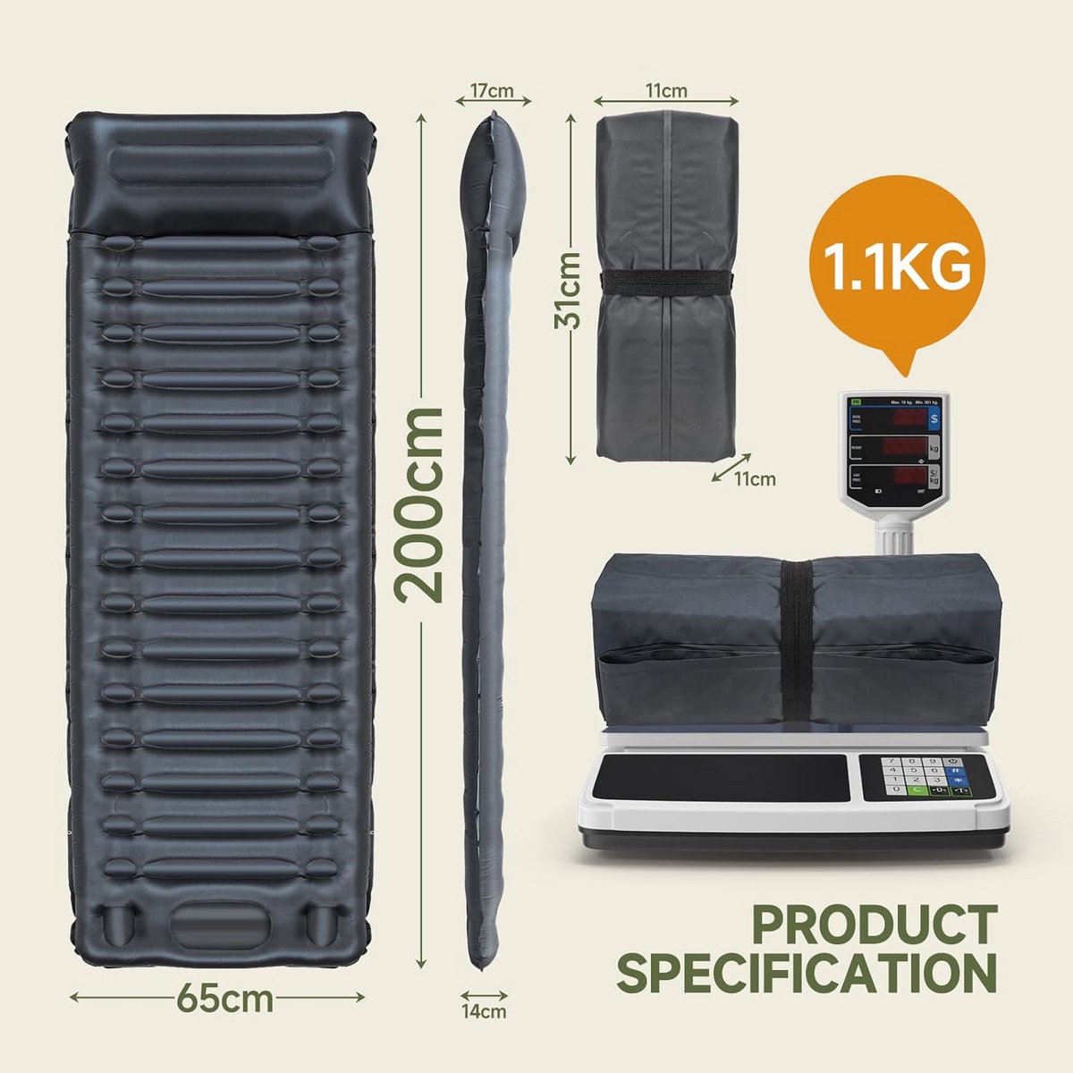 Zelfopblaasbare Campingmat met Voetpomp - 14 cm Dikte, Optimaal Comfort voor Outdoor Avonturen