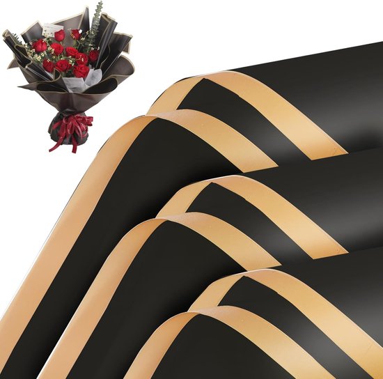 20 Vellen - Bouquet Cadeaupapier - 58x58 cm - Waterdicht inpakpapier - bloemenpapier - Valentijn inpakpapier - Bloemen Cadeaupapier - voor boeketten, inpakpapier voor knutselprojecten, bloemistenbenodigdheden, huwelijks- en jubileumcadeaus - Zwart