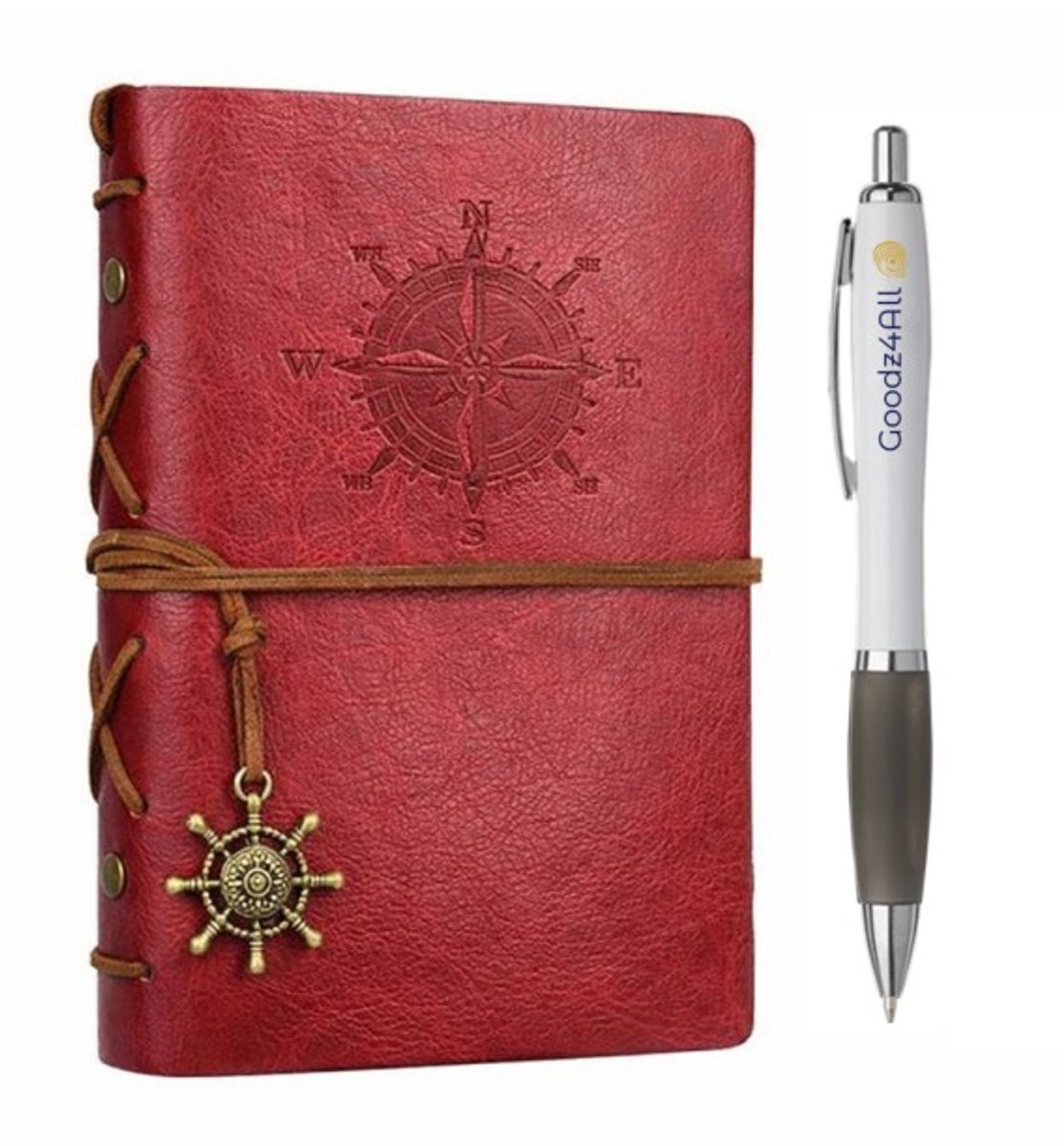 Goodz4All Vintage Lederen Notitieboek met Pen - Schetsboek Notebook A6 - Travel Journal Refill Rood -Reis Dagboek Retro met Blanco Papier Navulbaar 10x15 cm