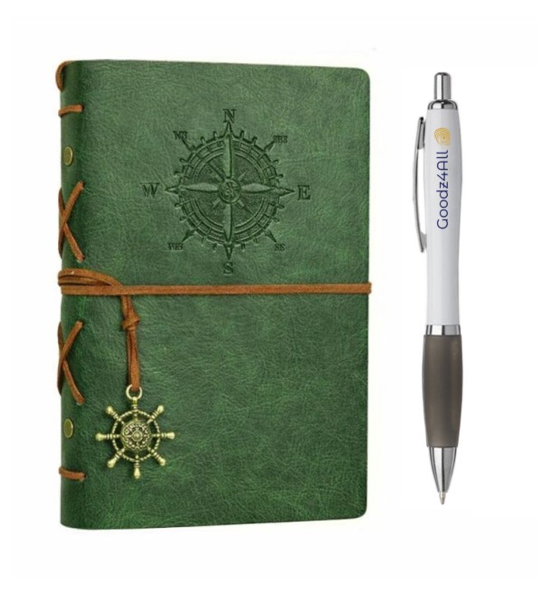 Goodz4All Vintage Lederen Notitieboek met Pen - Schetsboek Notebook A6 - Travel Journal Refill Olijf Groen -Reis Dagboek Retro met Blanco Papier Navulbaar 10x15 cm