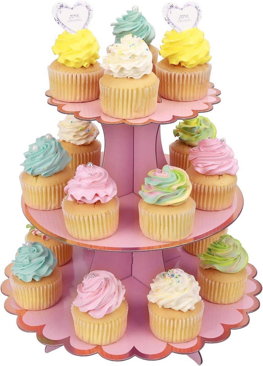 Cupcake Stand voor Babyshower en Verjaardagsfeest - 3-Tier Kartonnen Taartstandaard