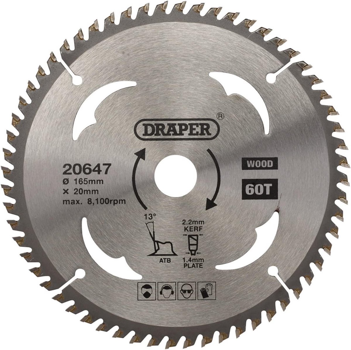Cirkelzaagblad voor Hout, 165 x 20 mm, 60 T