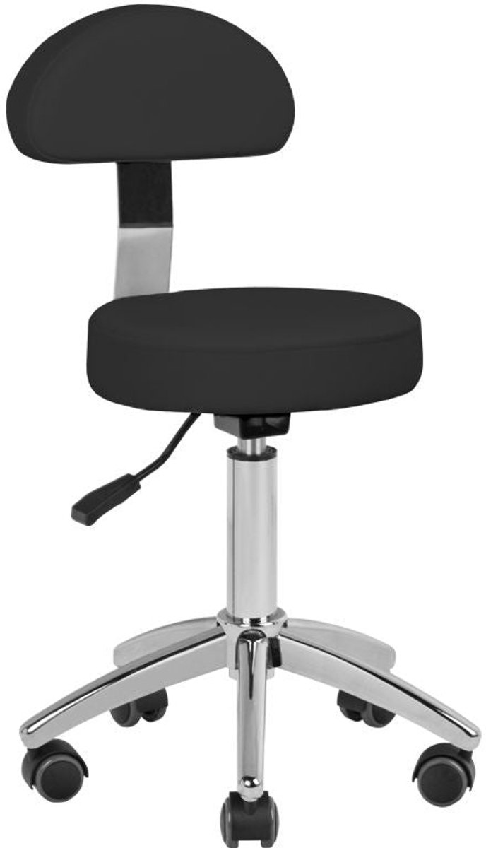Cosmetische Ergonomische Zadelkruk AM-304 Zwart – Met Rugleuning – Verstelbaar – Op Wielen – Professionele Werkkruk