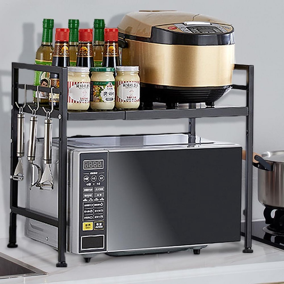 2-laags Magnetronrek voor Aanrecht - Flexibele Keuken Organizer met Haken