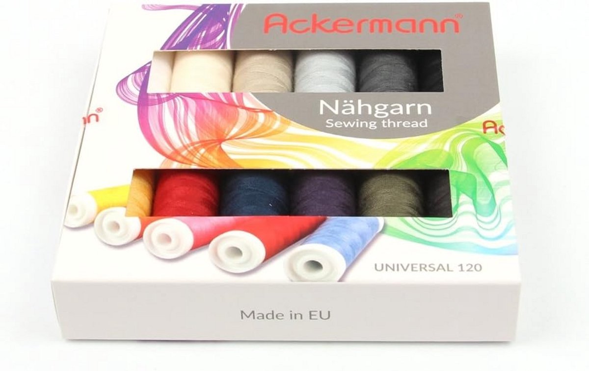 Universeel Naaigaren Set - 12 Kleuren (200m per rol) - Polyester Dikte 120