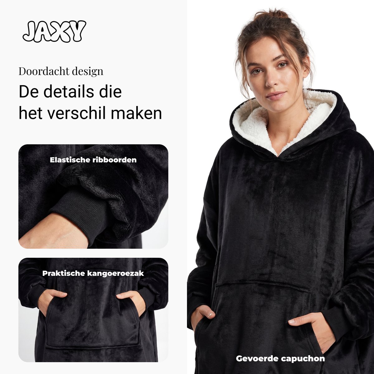 JAXY Hoodie Deken - Snuggle Hoodie - Fleece Deken Met Mouwen - Hoodie Blanket - Zwart — cadeau in Wonen & Interieur - foto 2