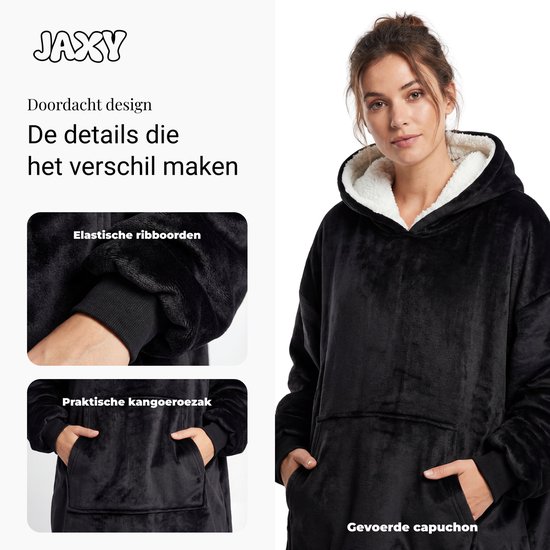 JAXY Couverture TV - Couverture à Capuche - Couverture Avec Manches – Oodie - Couverture Polaire – Couverture Portable - Couverture Portable Surdimensionnée - Sweat à Capuche – Noir