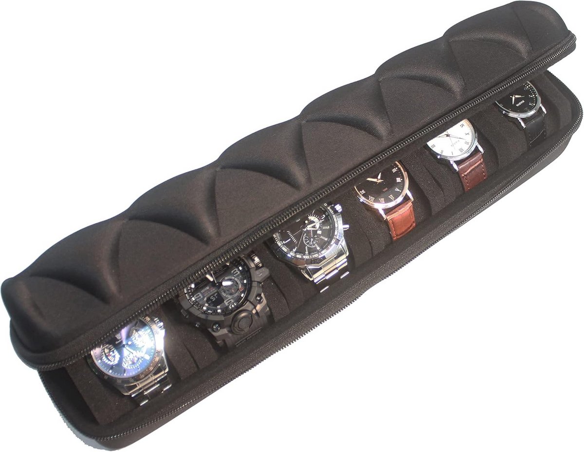 Horloge Organizer voor 6 Horloges - Roll Case met Innovatief Kussen - Geschikt voor Grote Horloges tot 60mm