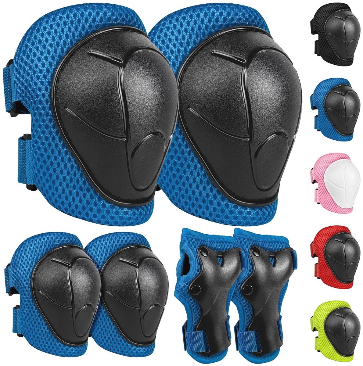 Kniebeschermerset voor kinderen - Verstelbare 6-in-1 bescherming voor skateboard, inline skates, hoverboard en fiets (rood, S)