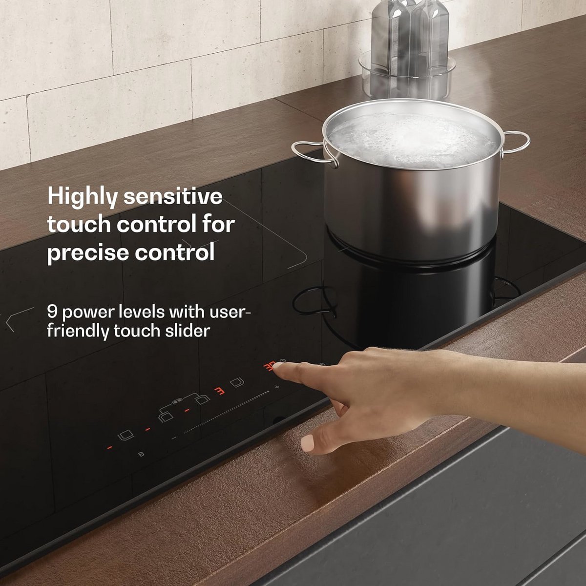 Inductiekookplaat 90 cm met 4 Zones, Boostfunctie, Touch Slider Timer en Kindveiligheid