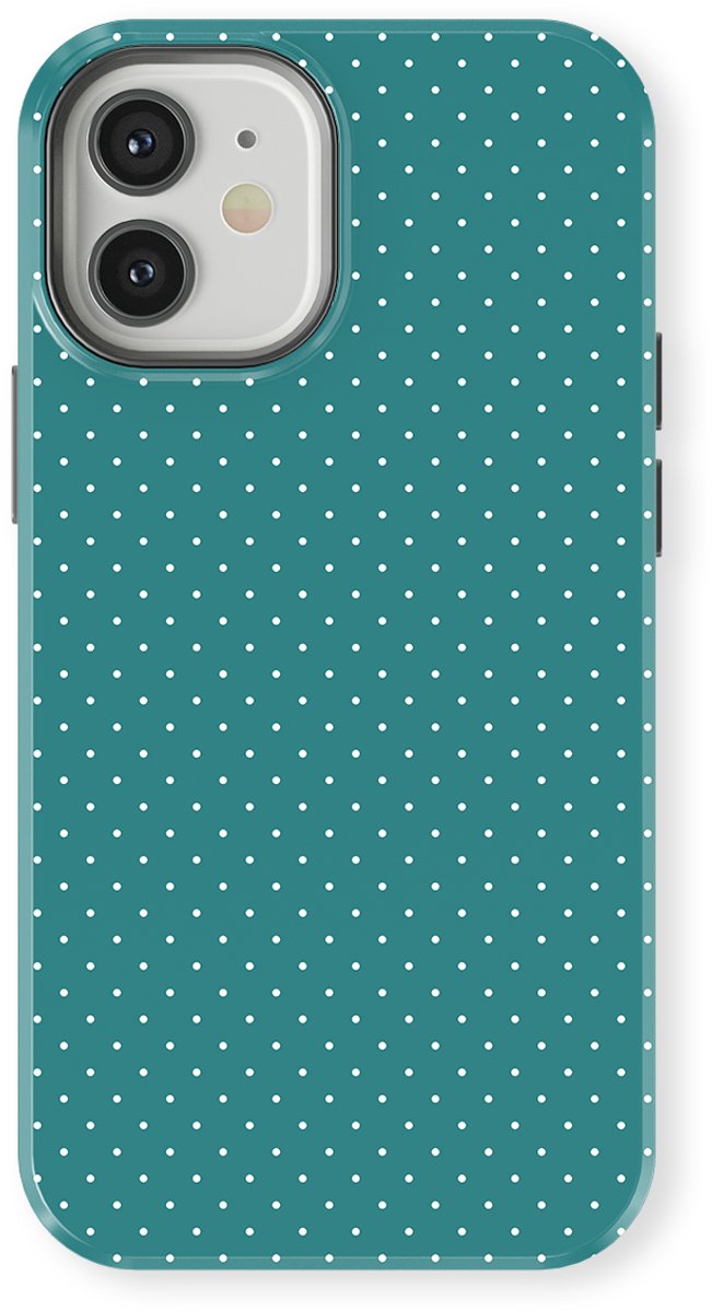 Micro Dots Tough Hoesje geschikt voor iPhone 12 | Geschikt Voor Mag | Stippen Motief Backcover geschikt voor iPhone 12 Deep Teal