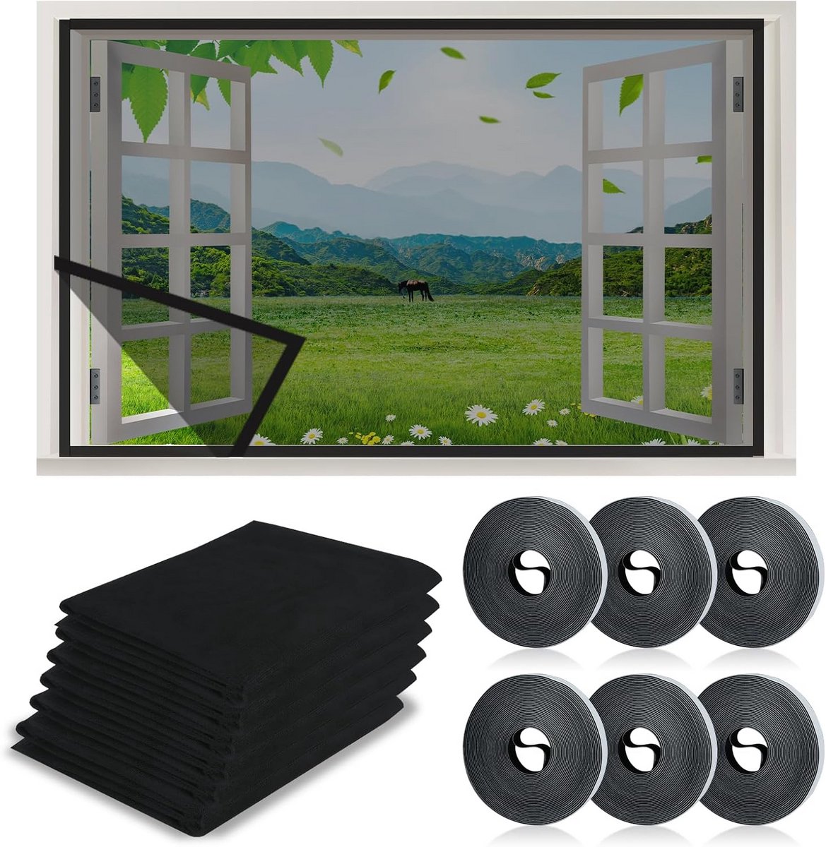 6x Horren Raamset Zelfklevend Klittenband - Insectenwering Maat 1.3m x 1.5m - Houd Muggen Buiten
