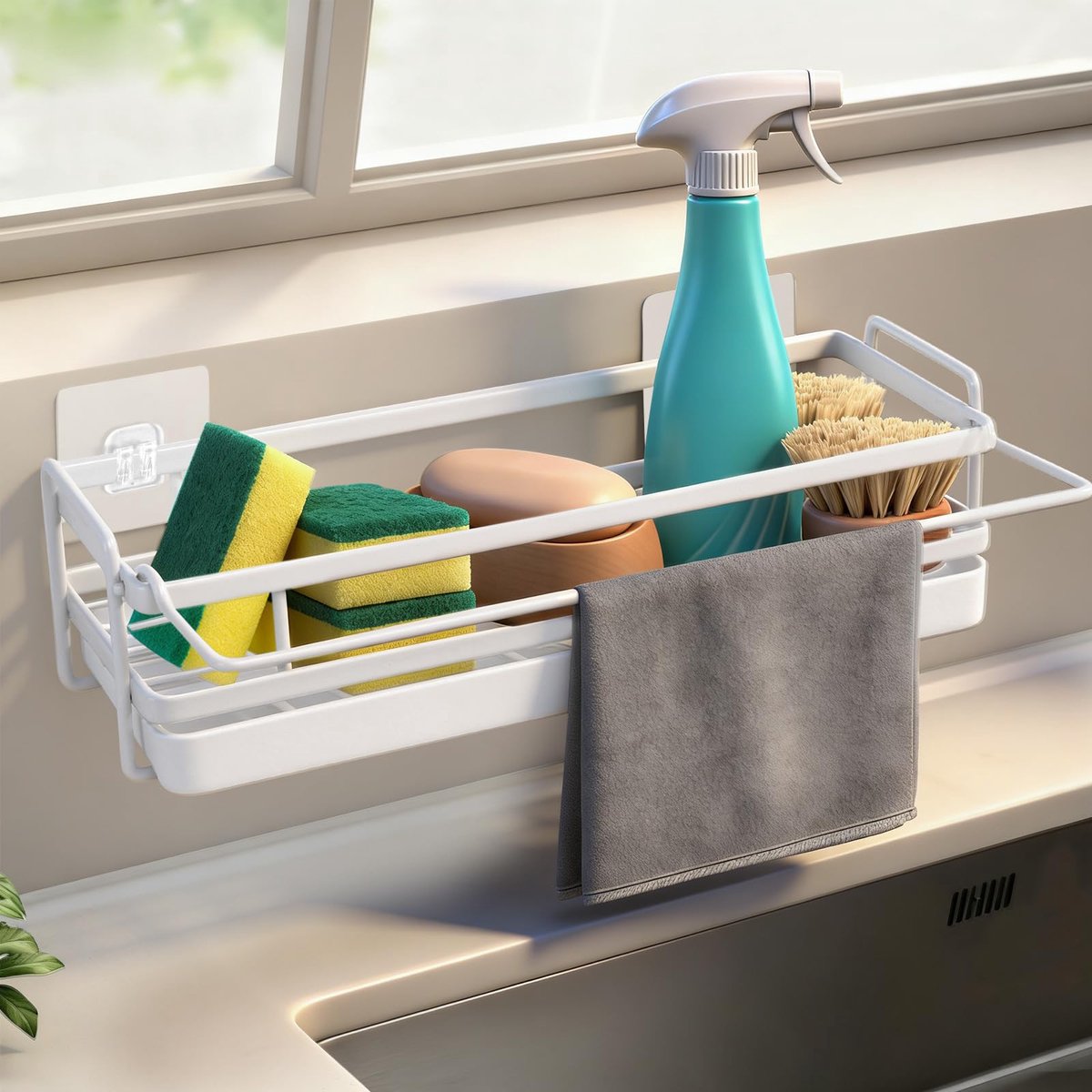 Unyqoos® Handige en veelzijdige keukenorganizer met afneembare haken en afvoerbak