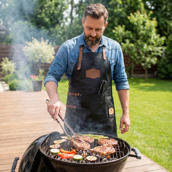 Hide & Stitches Leren BBQ Schort - Gift Box - Barbecue - Grill - 100% Leder - Zwart