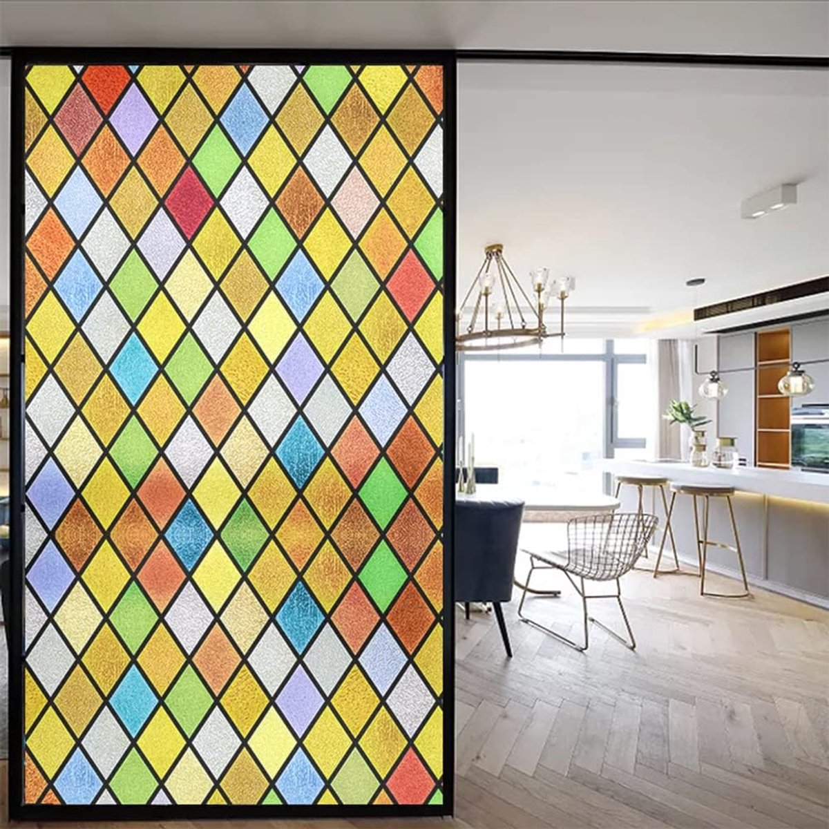 Raamfolie statisch- Glas-in-lood raamfoli- Zelfklevend & Statisch Hechtend-Decoratieve Folie voor Ramen-goede privacy -voor thuis keuken , w