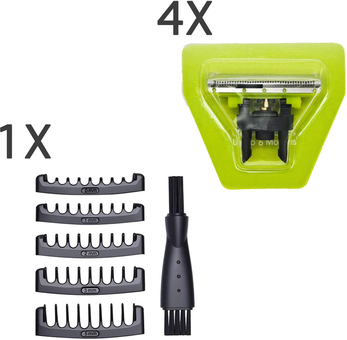 4x Compatibel Vervangmes Geschikt voor Philips Oneblade + Opzetkammen Set - Scheermesjes